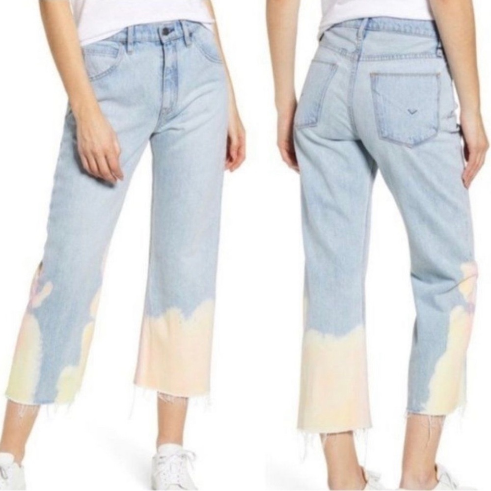 Hudson Sloane Jeans Wide Leg High Rise Cropped Bleached Light Wash Size 12/31